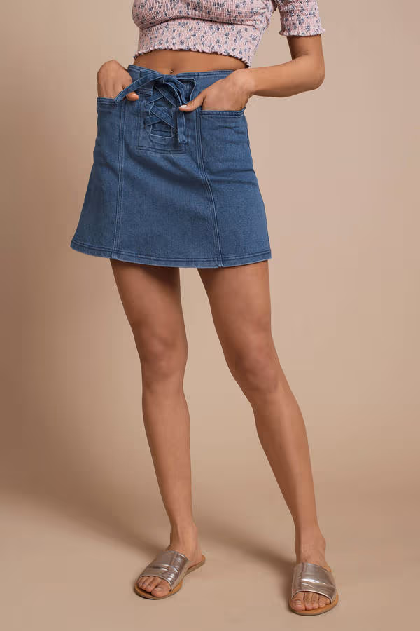 Finders Keepers Inverse Lace Up Mini Skirt - Blue