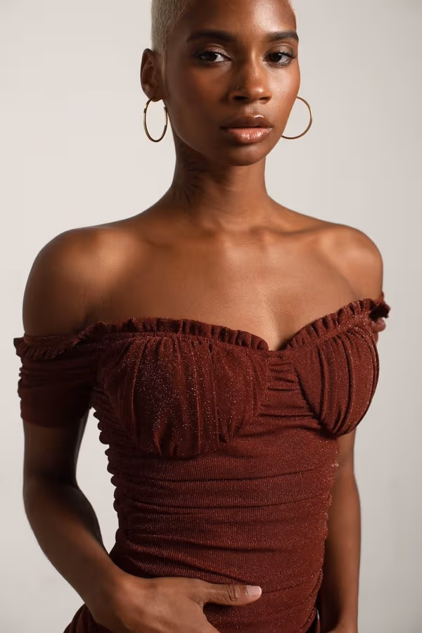 Stay Around Metallic Bustier Mini Dress - Brown