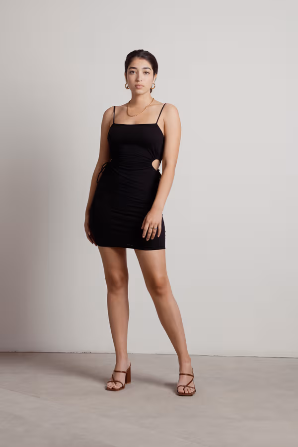 Anita Ribbed Cutout Mini Dress - Black