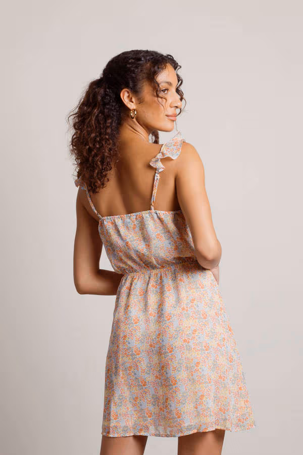 Janelle Floral Surplice Mini Dress - Peach
