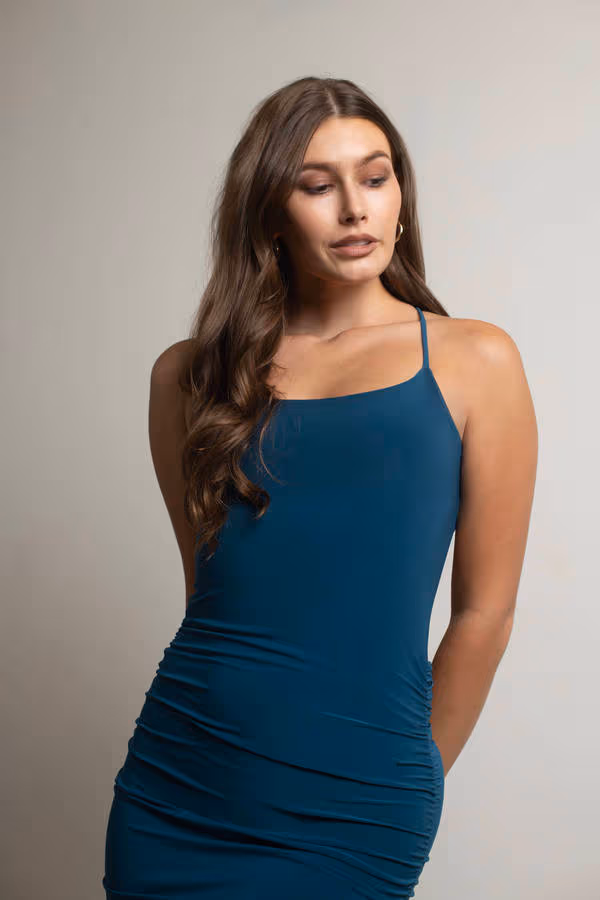 Vicki Ruched Open Back Mini Dress - Teal