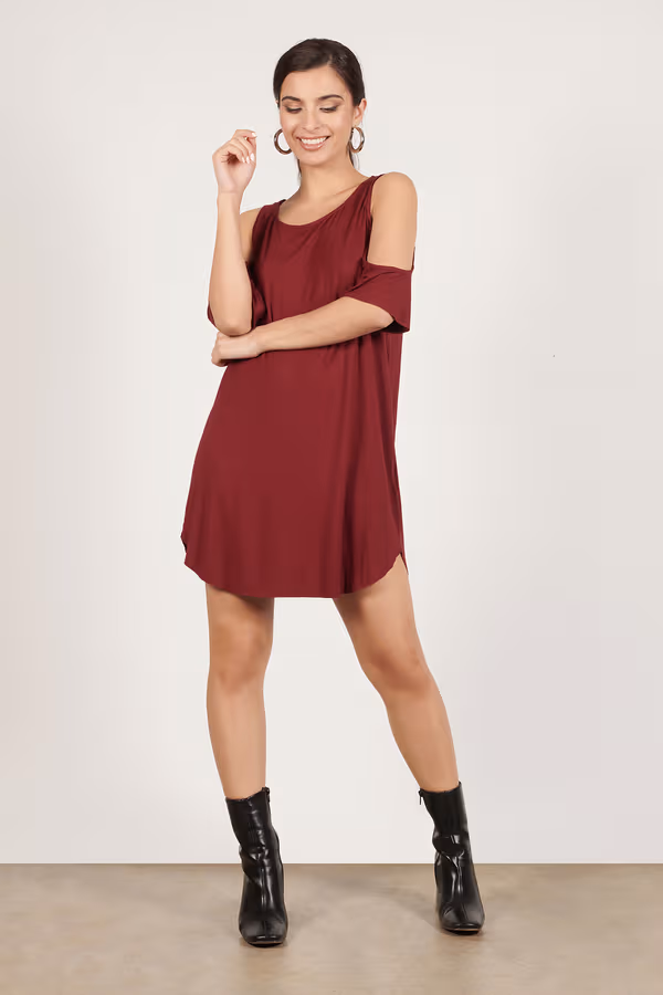 Daydream Cold Shoulder Shift Mini Dress - Heather Grey