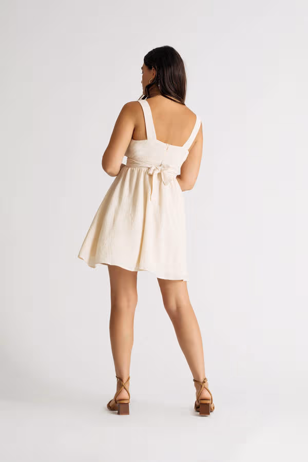Abigail Plunging Skater Mini Dress - Cream