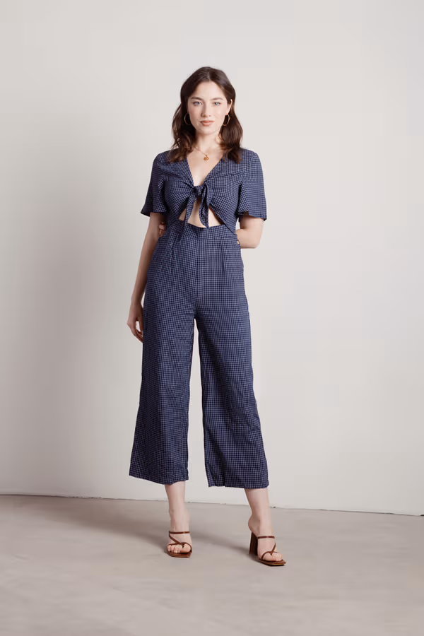 Off The Grid Front Tie Jumpsuit - Navy