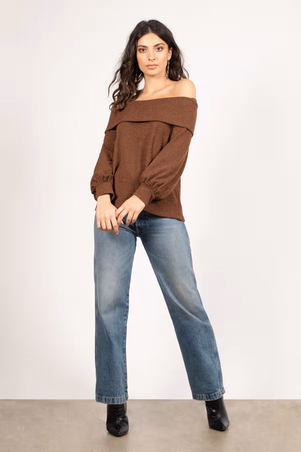 Gabby Off The Shoulder Sweater - Brown