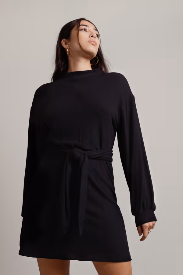 Monique Tie Knot Long Sleeve Mini Dress - Black