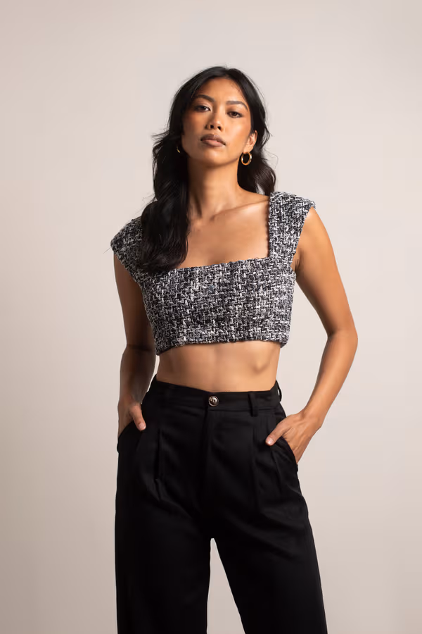 No New Friends Crop Top - Black Multi