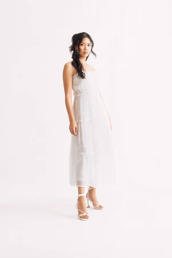 Trinnie Tiered Ruffle Midi Dress - Off White