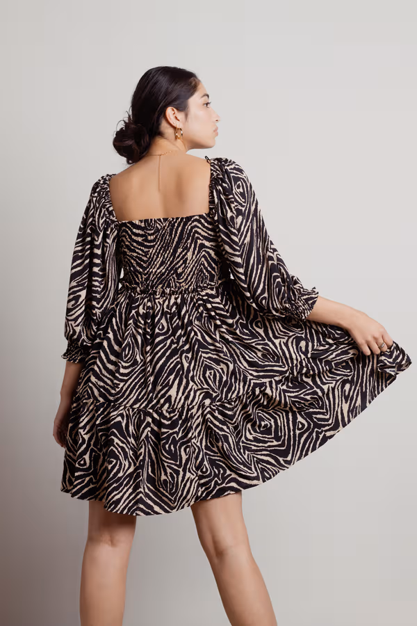 Savana Zebra Print Skater Mini Dress - Sand