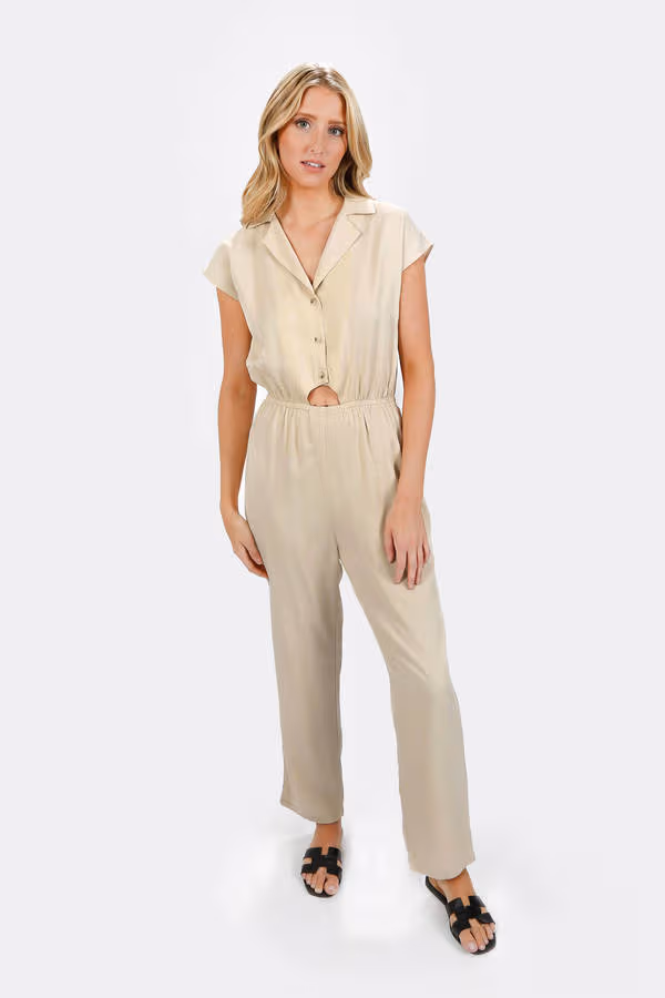 Arvie Tencel Collared Jumpsuit - Linen