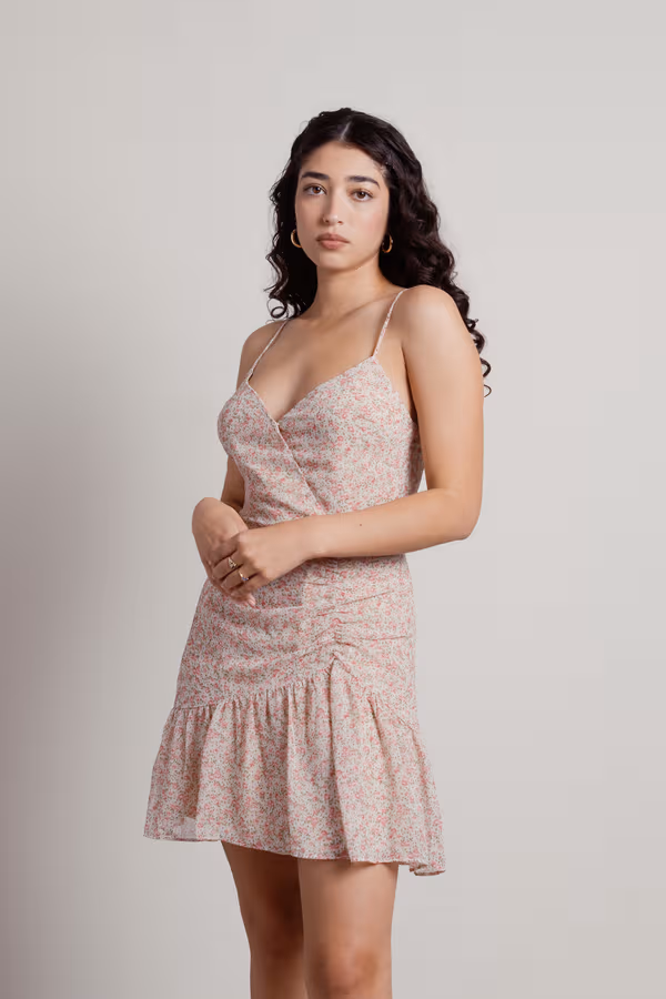 Make You Feel Floral Surplice Mini Dress - Blush