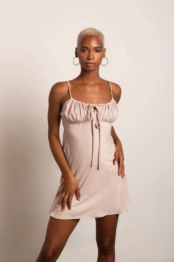 In My Element Ruched Bust Skater Mini Dress - Beige