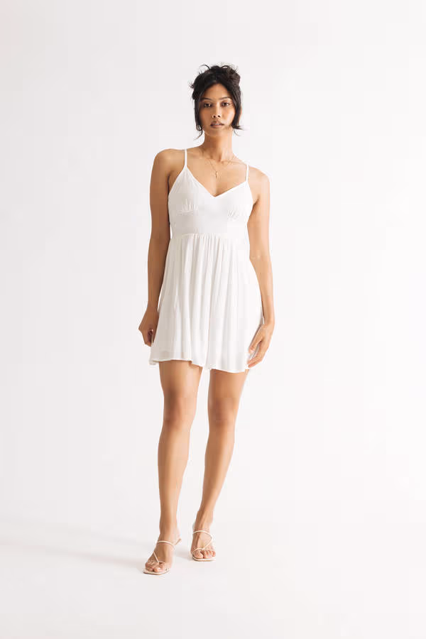 Natalia Off White Cutout Babydoll Mini Dress