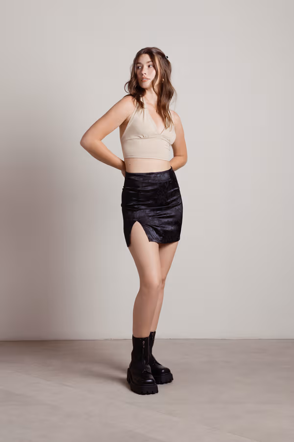 Oia Floral Jacquard Mini Skirt - Black