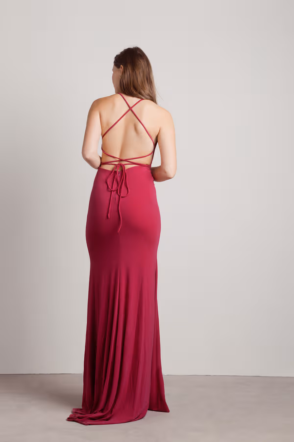 Another Night Out Halter Cross Back Maxi Dress - Magenta
