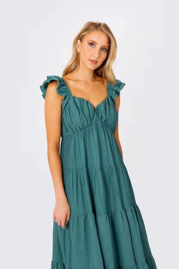 Mary Jane Tiered Ruffled Sleeves Maxi Dress - Lilac