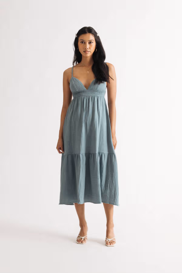Loving Myself Blue Cotton Midi Dress