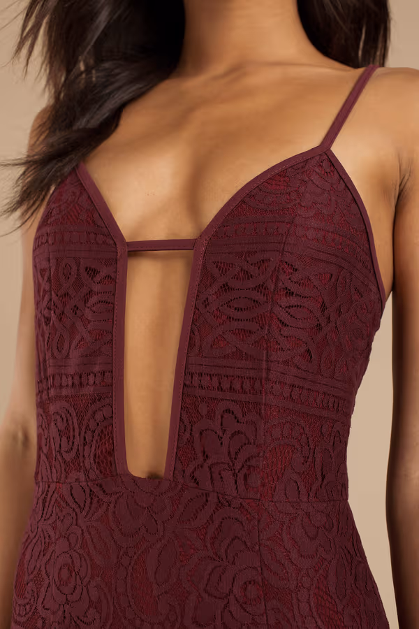 Out For The Day Plunging Bodycon Mini Dress - Wine