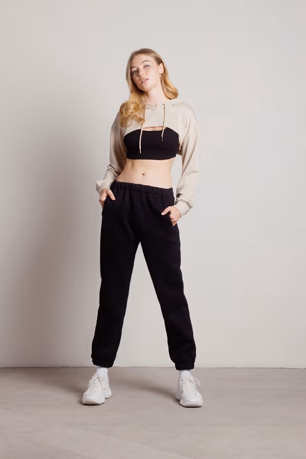 Lost And Found Cropped Hoodie - Beige