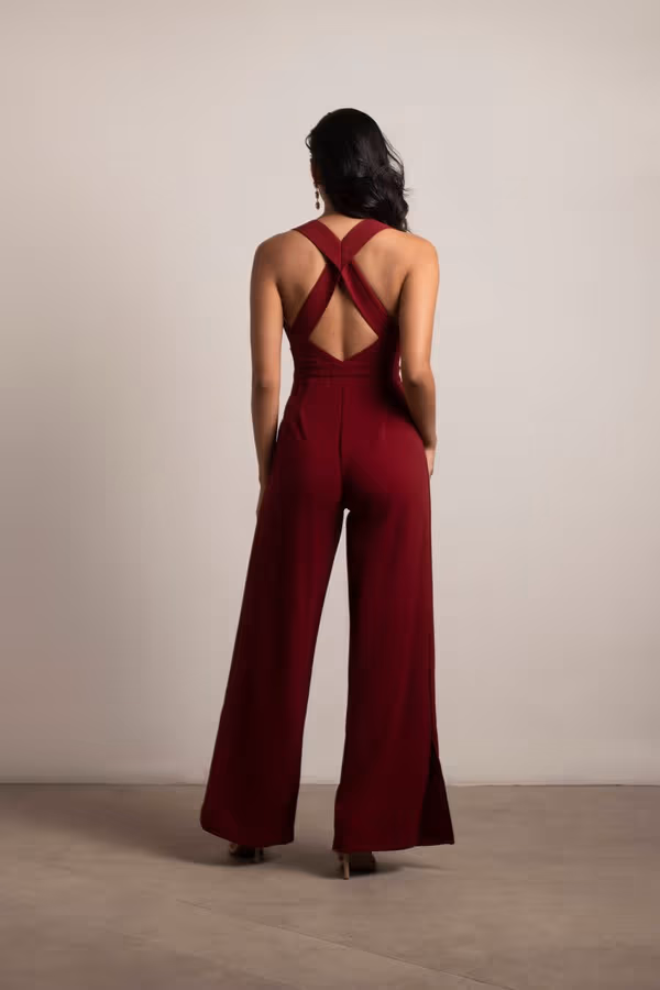 Yessenia Cross Back Jumpsuit - Wine