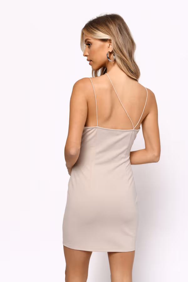 Retrograde Plunging Bodycon Mini Dress - Nude