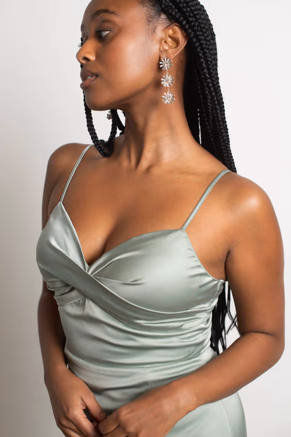 One More Night Satin High Slit Maxi Dress - Emerald