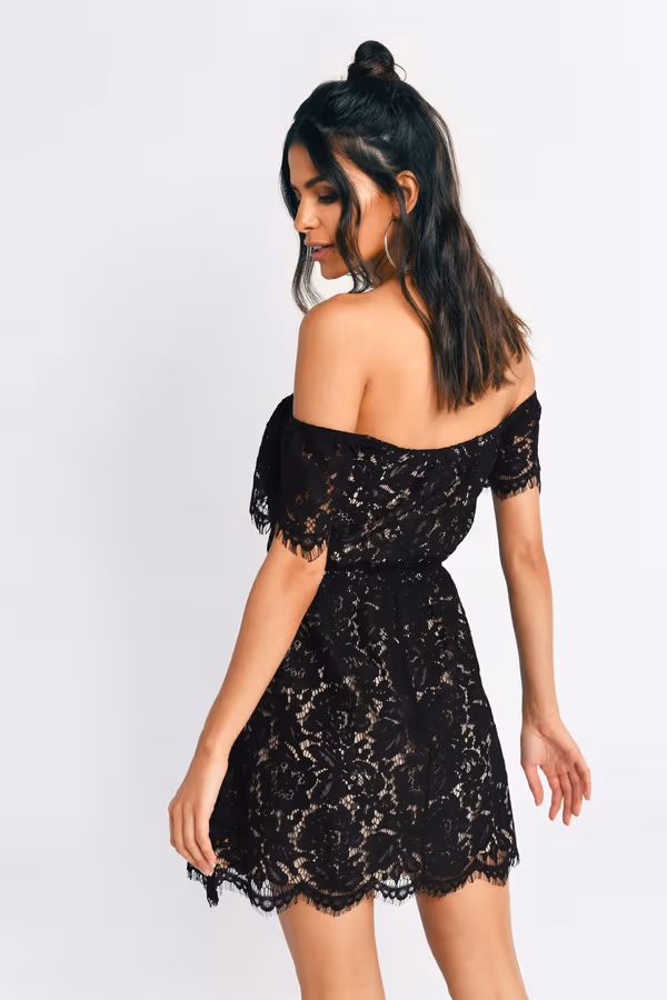 Eden Lace Off The Shoulder Mini Dress - Black