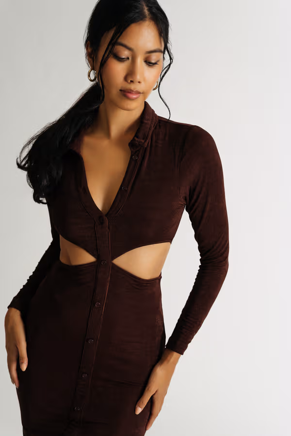 Real Feelings Cutout Bodycon Midi Dress - Brick Red