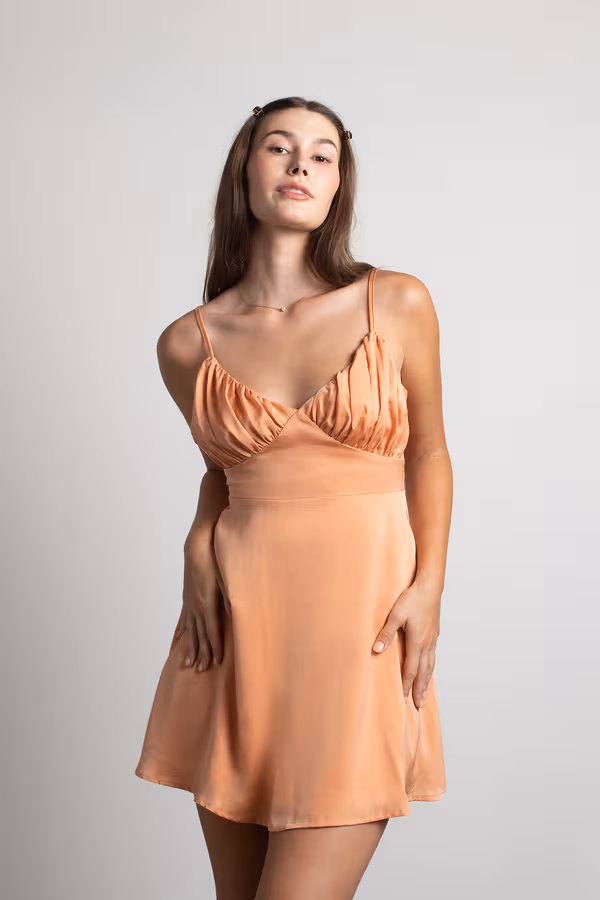 Heavenly Touch Satin Ruched Mini Dress - Icy Blue