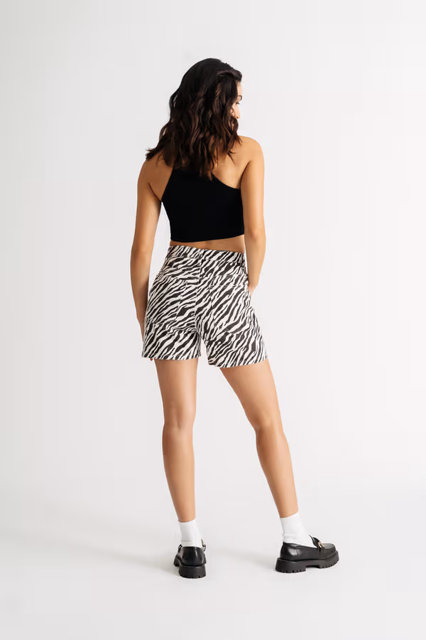 Call Me Out Zebra Print Shorts - Black & White