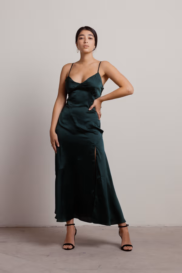 Rylie Satin High Slit Midi Dress - Navy