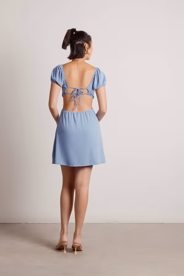Stacie Open Back A-Line Mini Dress - Blue