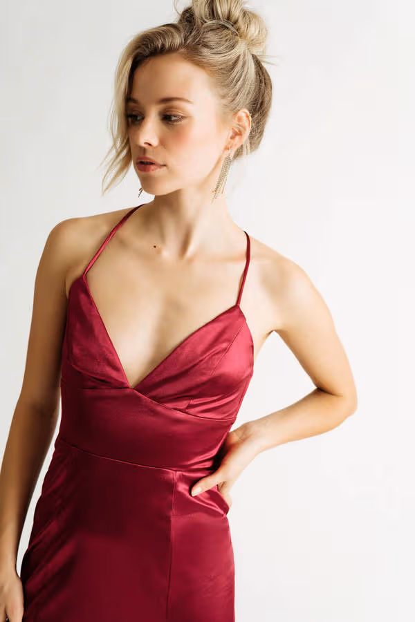 Peisinoe Satin High Slit Maxi Dress - Wine