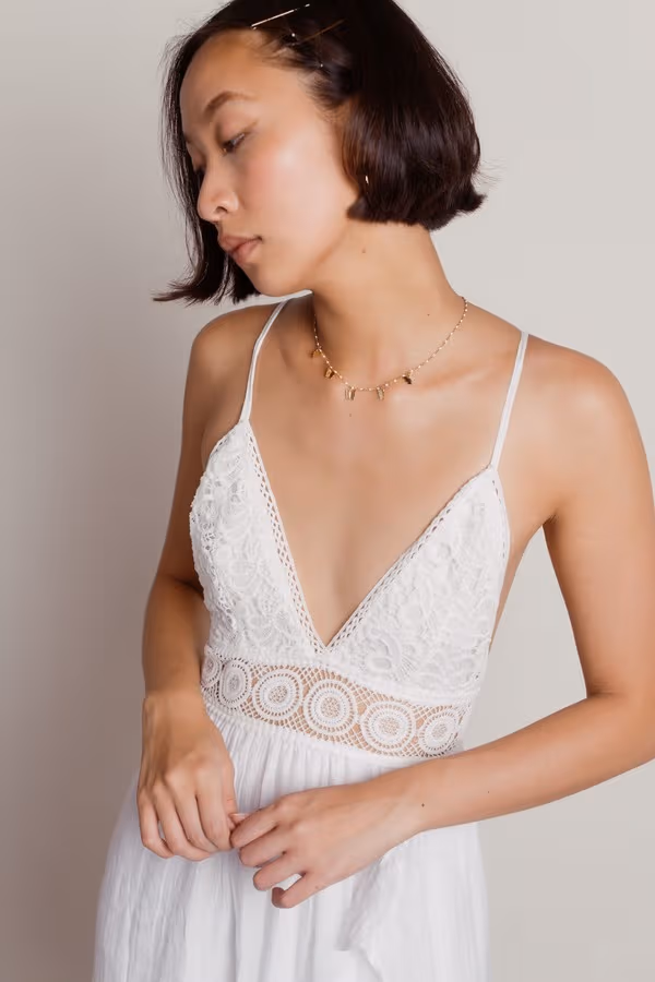 All The Right Reasons Crochet Bust Skater Mini Dress - Off White