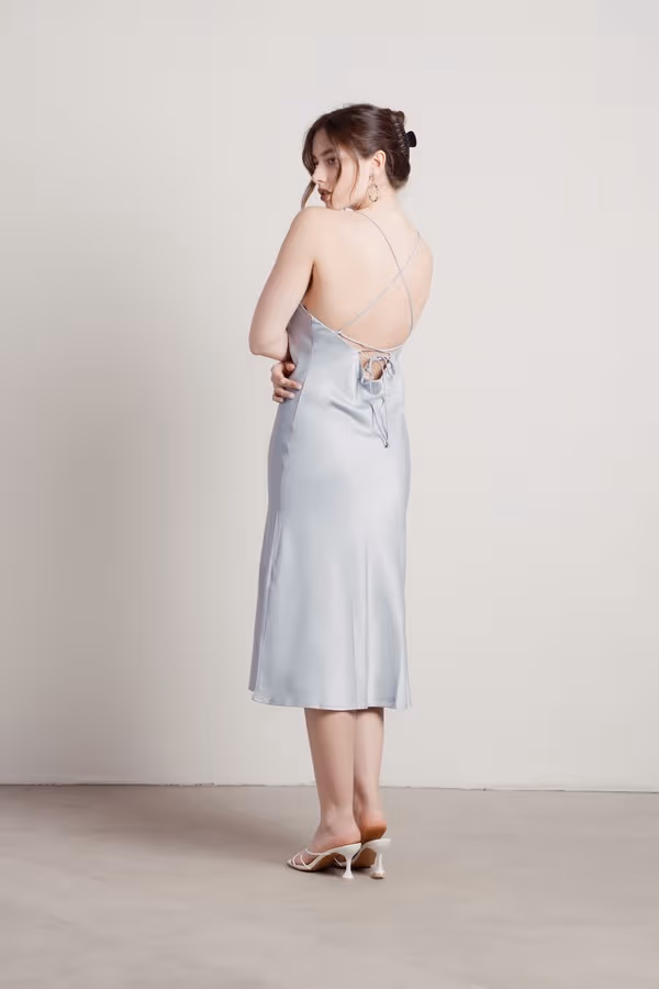 Liora Satin Cross Back Midi Dress - Black