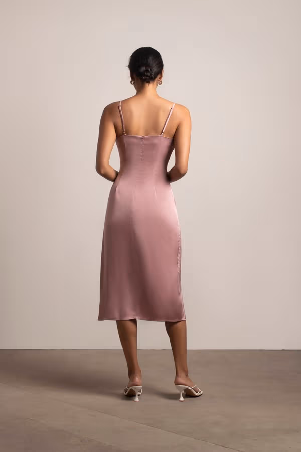 Maddy Satin Slit Midi Dress - Blush
