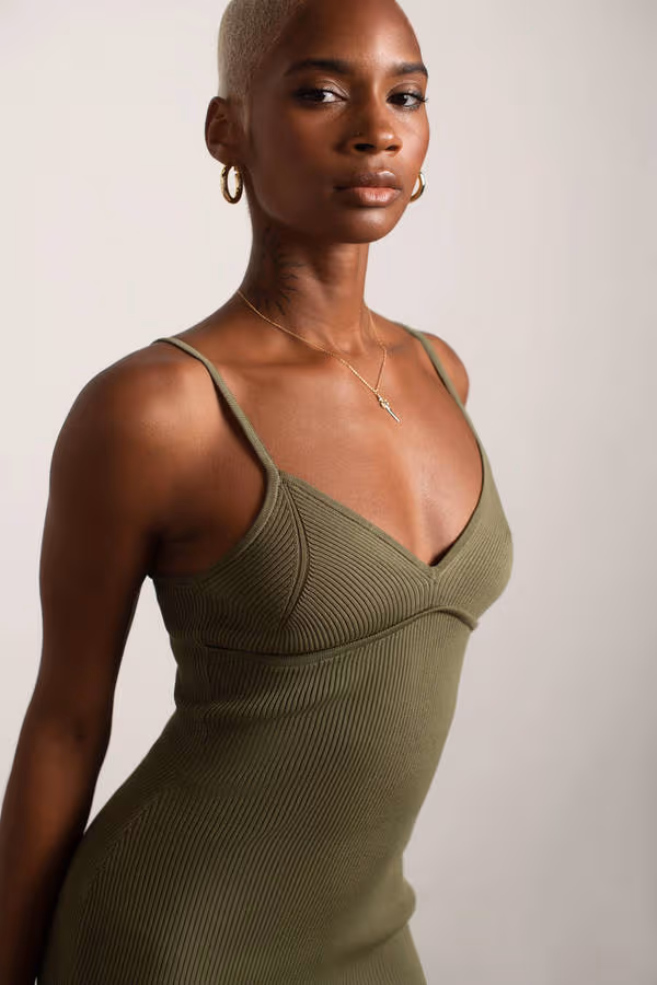 Kourtney Ribbed Bustier Mini Dress - Green