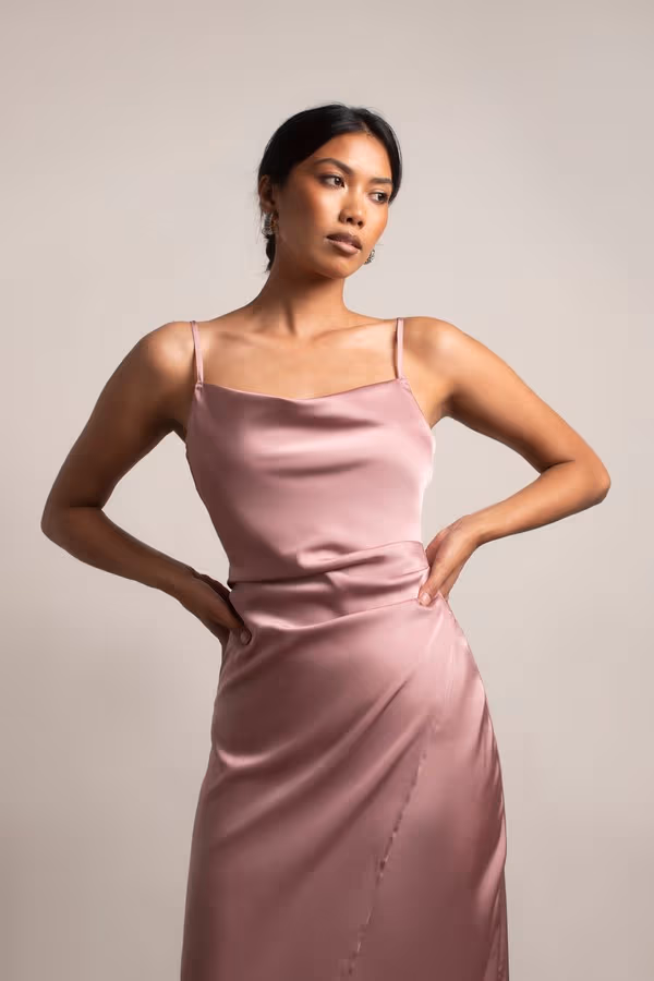Maddy Satin Slit Midi Dress - Blush