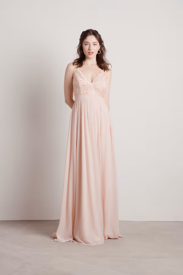 Forget Me Not Lace High Slit Maxi Dress - Blush