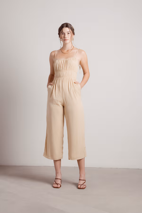 Isonoe Ruched Jumpsuit - Beige Gold