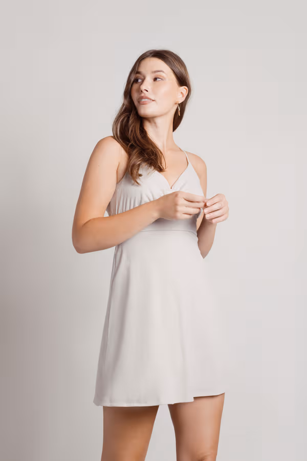 Clovis Cross Back A-Line Mini Dress - Taupe