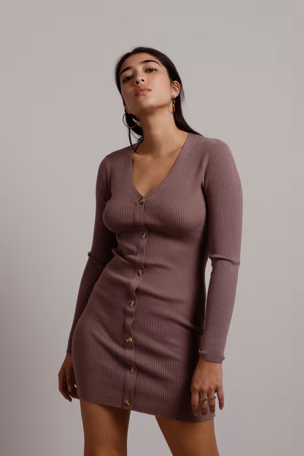 Oxnard Ribbed Sweater Mini Dress - Mocha