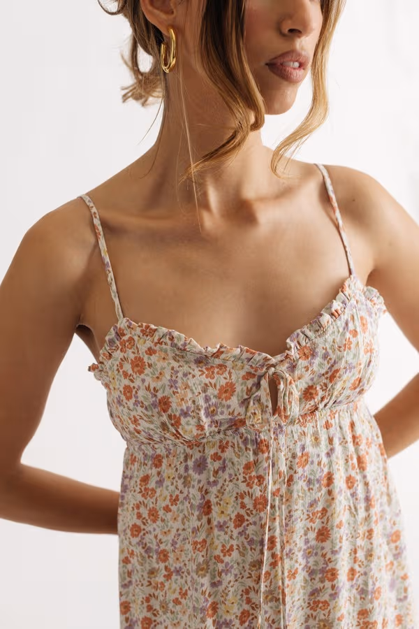 Jovie Floral Babydoll Mini Dress - Beige