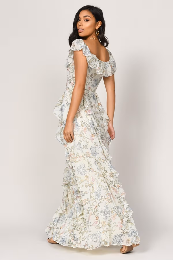 Layna Floral Ruffle Maxi Dress - Ivory Multi