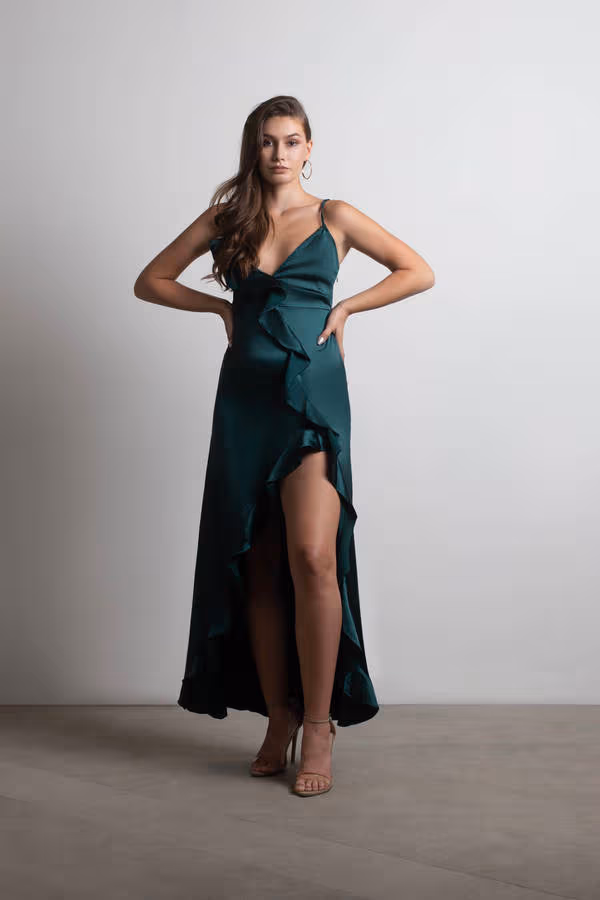Alisa Asymmetrical Ruffle Maxi Dress - Hunter Green