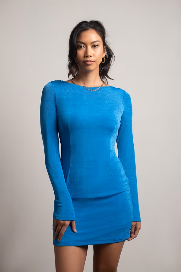 Love The Idea Long Sleeve Open Back Mini Dress - Black