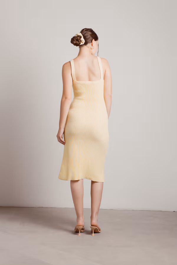 Lemar Ribbed Knit Sweater Midi Dress - Yellow