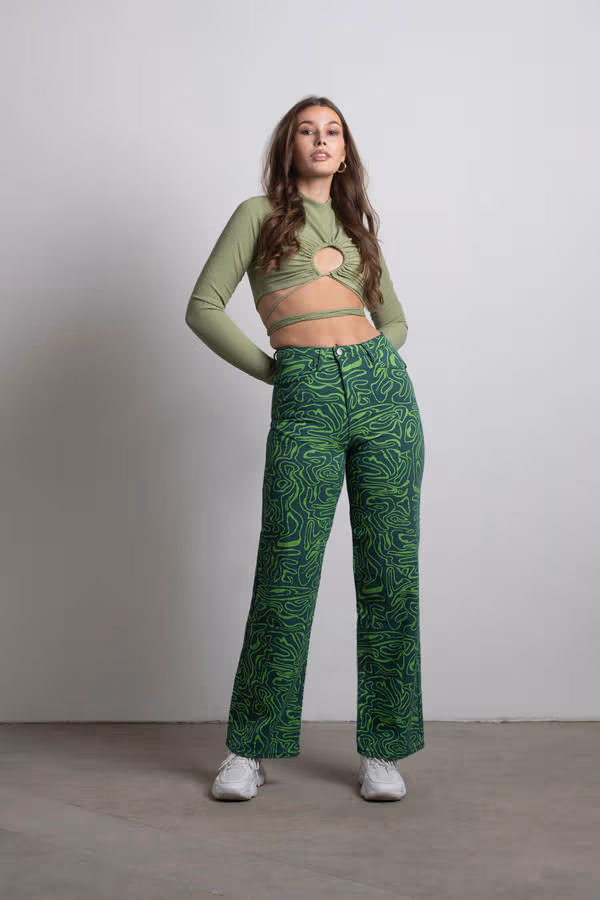 So Wavy Straight Leg Pants - Green Multi