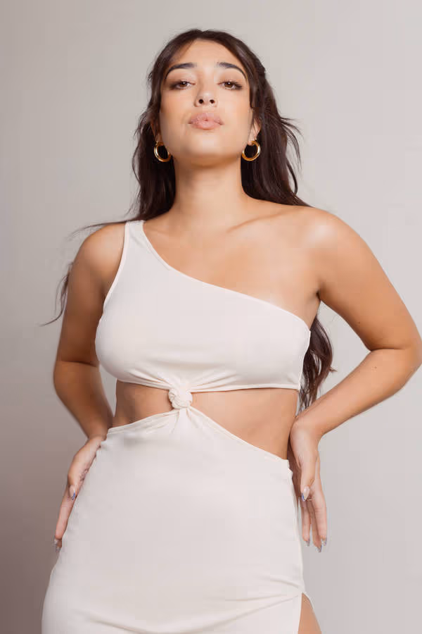 Lexi Cutout High Slit Midi Dress - Brown