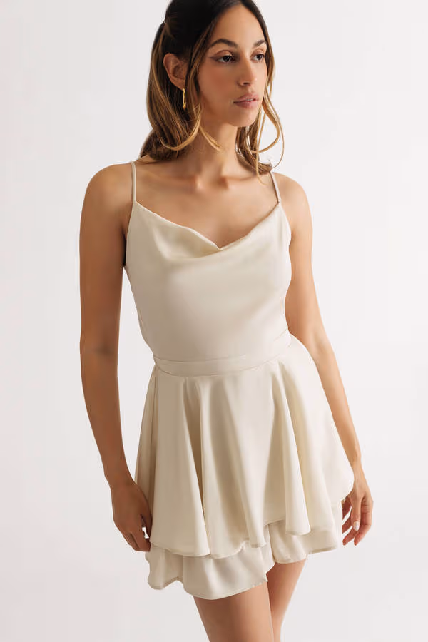 Golden Gal Satin Romper - Ivory